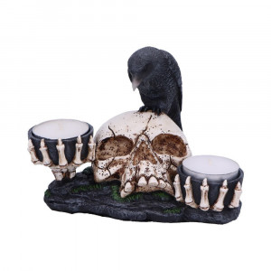 Suport lumanari Corb Nevermore   Un suport pentru lumanari  frumos sculptat in forma de corb, realizat cu mare maiestrie din polirasina si pictat manual.  Dimensiune: 10.5*15*11cm