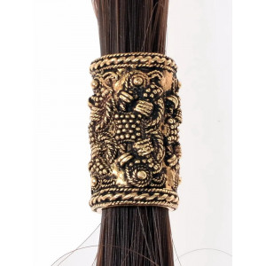 Bijuterie vikinga pentru barba/par din bronz Motiv Corbi, diametru 8 mm - Img 2
