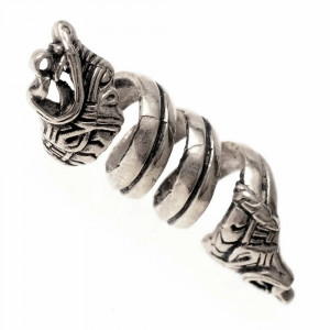 Bijuterie vikinga pentru barba/par din bronz placat cu argint Capete de dragoni, diametru 8 mm 3,5 x 1,1 cm