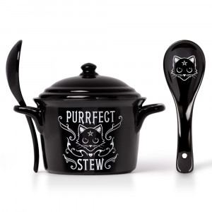 Bol cu capac si lingura Purrfect Stew 14 cm