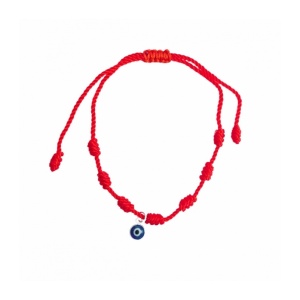Bratara ajustabila din material textil rosu si charm 7 noduri cu Ochiul Protector (Evil Eye)