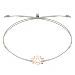 Bratara ajustabila material textil si charm din otel inoxidabil, placat cu aur roz - Lotus - Img 2