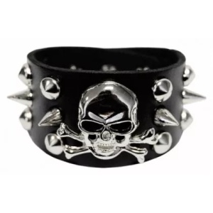 Bratara piele naturala Skull & Spikes 3.5cm x 21.5cm