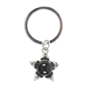 Breloc metalic si piatra semipretioasa Floare de Obsidian 4cm - Img 3