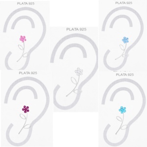 Cercei lungi pe ureche, tip ear climber, din argint in forma de floare cu zirconii Petalia 22.5 mm