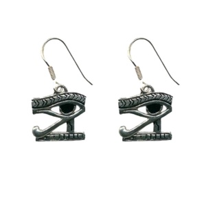 cercei lungi placati cu argint in forma Ochiului lui Horus, talisman de protectie
