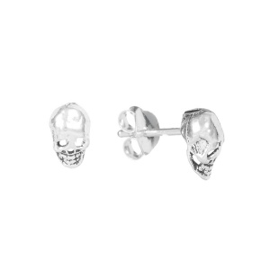 Cercei mici cu surub si tija, argint, Craniu Uman 7.4mm