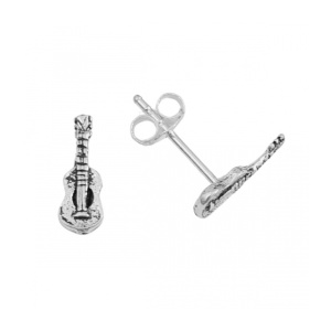 Cercei mici din argint 925 Chitara, cu tija si fluturas, 10,5 mm