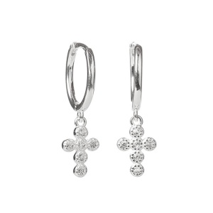 Cercei rotunzi din argint Cruce cu Zirconii 10mm
