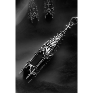 Colier Midnight Totem cu cristal negru si turn de catedrala gotica placat cu argint 925 - Img 2