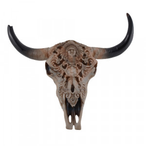 Decoratiune pentru perete Craniu de bivol cu motive amerindiene 31cm - Img 4