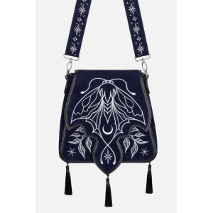 Geanta gotica dark celestial Stardust Tassel cu broderie molie-luna, Restyle