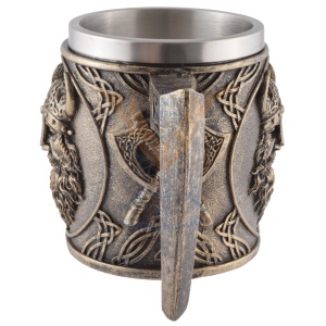 Halba finisaj bronz Viking cu topoare si cap de razboinic, 350 ml, cupa detasabila din inox - Img 7