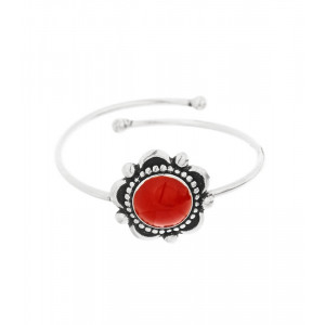Inel ajustabil din argint cu email Floare de Coral