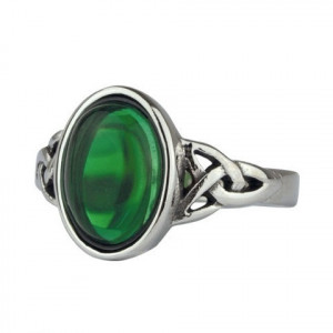 Inel otel inoxidabil Nod celtic cu cristal verde 1.4mm