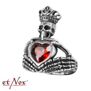 Inel otel inoxidabil pentru indragostiti Claddagh craniu cu mana scheletica 2.5 cm