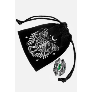Inel whimsigoth Evergreen cu molii-luna si cristal verde placat cu argint 925 - Img 3