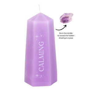 Lumanare mov cu cristal Ametist, pentru ritualuri de relaxare, 15cm
