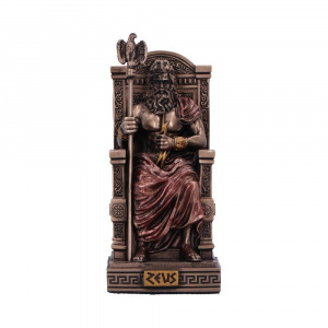 Mini statueta mitologica realizata din rasina ce il reprezinta pe zeul grec Zeus, pictata in culoarea bronzului 