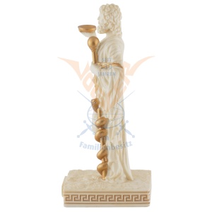 Mini statueta rasina cu finisaj alb marmura, mitologia greaca, Esculap, zeul medicinei - Img 3