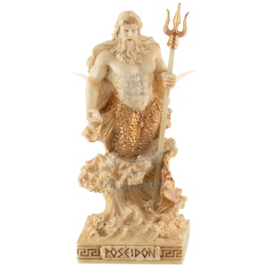 Mini statueta rasina cu finisaj alb marmura, mitologia greaca, Poseidon, zeul marilor