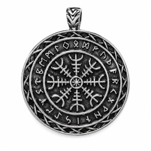 Pandantiv Aegishjalmur (Coiful Terorii) din inox, Etnox – talisman nordic pentru protectie si curaj, 2.5 cm