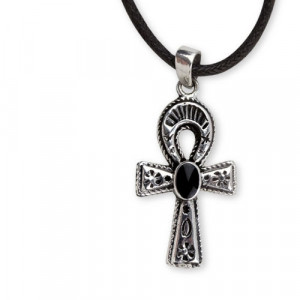 Pandantiv Ankh egiptean cu onix – talisman pentru protectie si prosperitate, argint, 3 cm