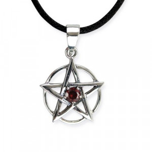 Pandantiv argint Pentagrama cu zirconiu rosu 1.6cm - Img 1