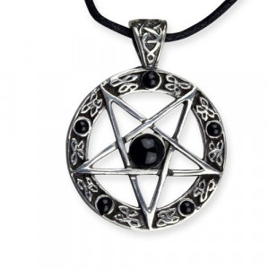 Pandantiv argint Pentagrama Neagra Inversata 3cm