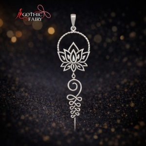 Pandantiv argint Unalome cu Floare de Lotus, talisman pentru ghidare si sens, 6 cm - Img 2