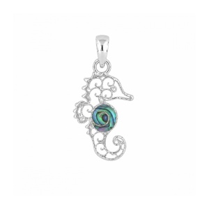 Pandantiv Calut de mare, argint cu scoica Abalone – grija si devotament, 1.75 cm