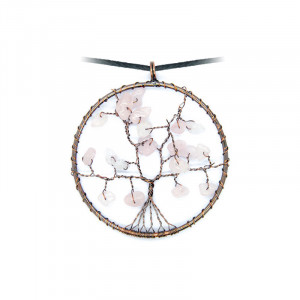 Pandantiv Copacul vietii cu Quartz roz, talisman pentru Iubire 4.5 cm - Img 1
