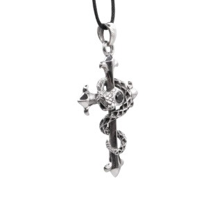 Pandantiv Cruce cu Sarpe din inox etNox - Simbol al transformarii si protectiei 5.8 cm - Img 2