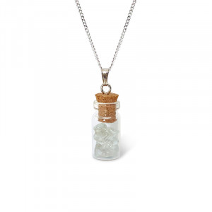 Pandantiv cu lantisor argintiu si pietre semipretioase Flacon cu Quartz Transparent