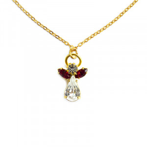 Pandantiv cu lantisor auriu Inger de Cristal - Ingerul lunii Ianuarie (Zirconiu Granat) 3 cm