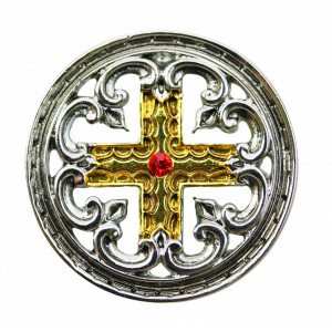 Pandantiv cu lantisor, Cavalerii templieri - Cruce dantelata, placat cu argint, 3 cm