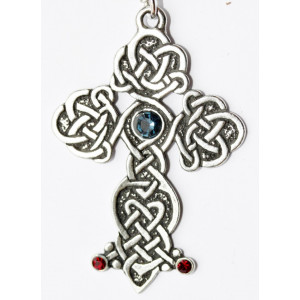 Pandantiv cu lantisor Celtic Sorcery - Crucea reginei Guinevere, placat cu argint, 5 cm