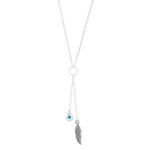 Pandantiv cu lantisor din argint cu charm Ochiul Protector (Evil Eye) cu Pana, dimensiune 35+5.5cm