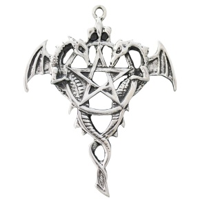 Pandantiv cu lantisor placate cu argint Sigils of The Craft - Draco Pentagram 4 cm