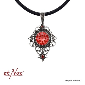 Pandantiv gotic Rhea - Oglinda dintre Lumi, cristal rosu, inox, 3,1 cm