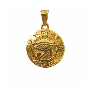 Pandantiv Mic Ochiul lui Horus Auriu din Otel Inoxidabil 304 – Talisman Protectie, 16 mm