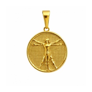 Pandantiv Omul Vitruvian (Leomardo da Vinci) din inox 304, auriu – armonie, cunoastere si echilibru