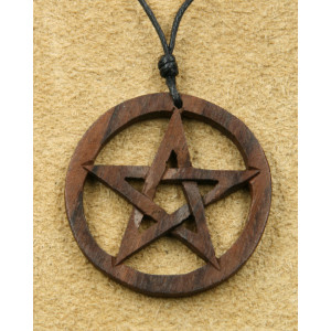 Pandantiv sculptat manual din lemn Pentagrama pe cerc 4 cm - Img 2