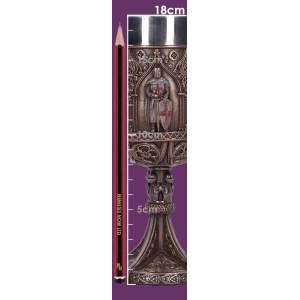 Pocal medieval cu finisaj bronz, cruci si arcade gotice, Omagiu Cavalerilor Templieri 18 cm - Img 8