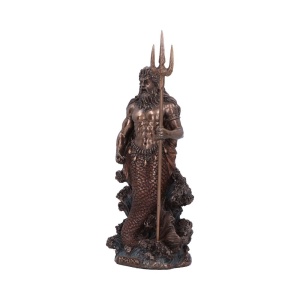 Statueta bronz si rasina, mitologie greaca, zeul marii Poseidon 18.5cm - Img 2