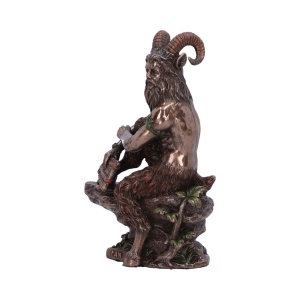 Statueta bronz si rasina, mitologie greaca, zeul naturii Pan cu naiul in mana, 15 cm - Img 7