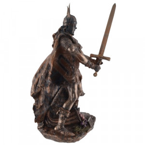 Statueta bronz si rasina, mitologie nordica, zeul prosperitatii Freyr 28 cm - Img 4