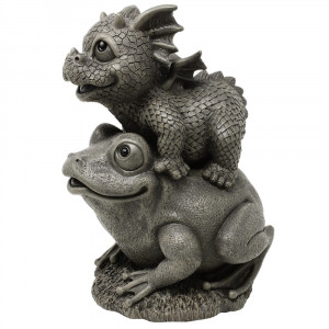 Statueta de gradina dragonel si broscuta, Prietenie Neobisnuita, 27cm - Img 2