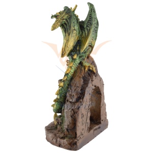 Statueta Dragon decorativ verde pe arcada antica, Hissing Dragon, 17 cm - Img 6