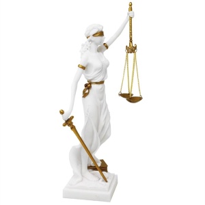 Statueta Justitia, zeita dreptatii, rasina alba cu accente aurii, 35 cm - Img 5